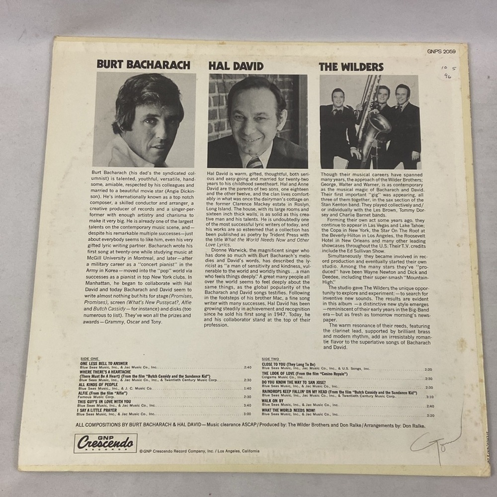 The Best Of Burt Bacharach & Hal David The Wilders GNPS 2059 Vinyl Record LP - Picture 3 of 8